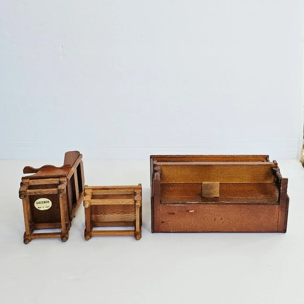 Vintage Shackman Dollhouse Furniture Piano Chair Ottoman Set Miniature Japan